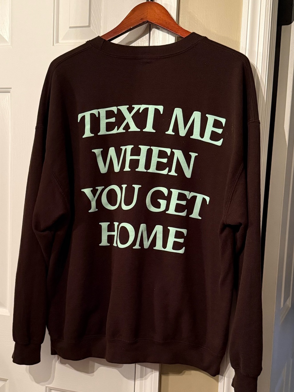 Lonely Ghost Crewneck Sweatshirt Text Me When You Get Home Size XL Brown/ Aqua